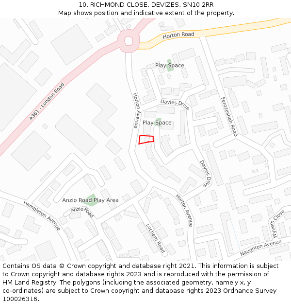 10, RICHMOND CLOSE, DEVIZES, SN10 2RR: Location map and indicative extent of plot