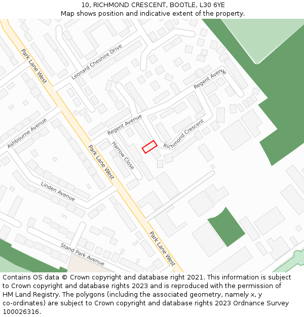 10, RICHMOND CRESCENT, BOOTLE, L30 6YE: Location map and indicative extent of plot