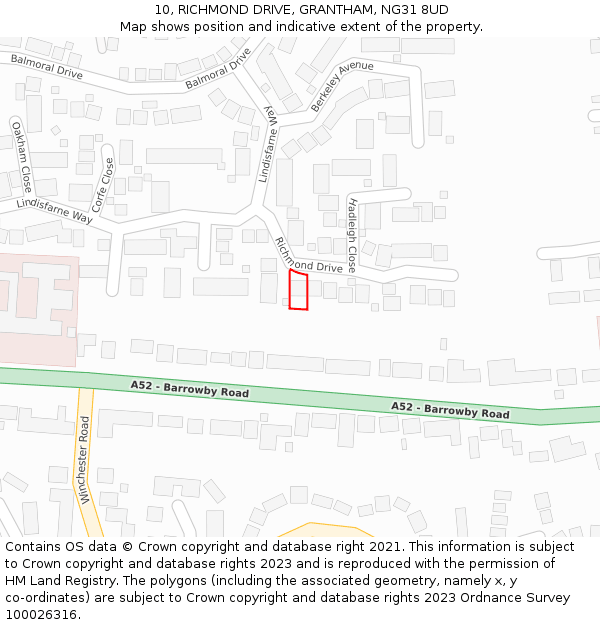 10, RICHMOND DRIVE, GRANTHAM, NG31 8UD: Location map and indicative extent of plot