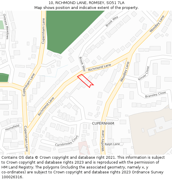 10, RICHMOND LANE, ROMSEY, SO51 7LA: Location map and indicative extent of plot