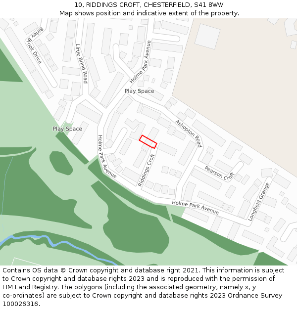 10, RIDDINGS CROFT, CHESTERFIELD, S41 8WW: Location map and indicative extent of plot