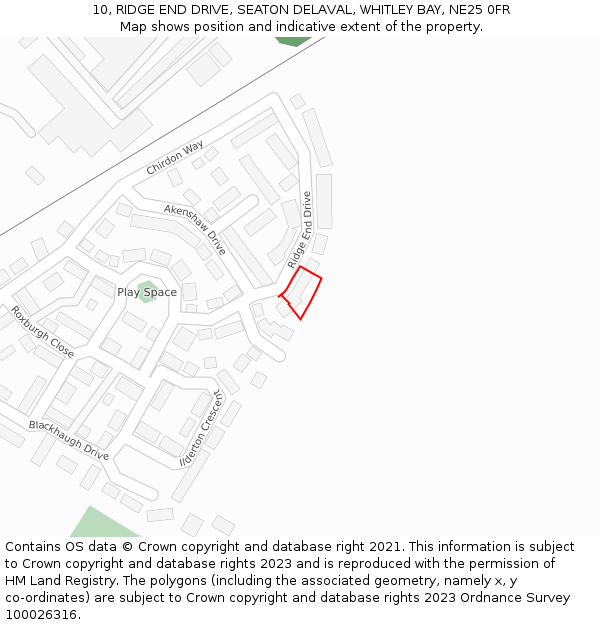 10, RIDGE END DRIVE, SEATON DELAVAL, WHITLEY BAY, NE25 0FR: Location map and indicative extent of plot
