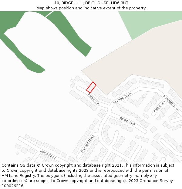 10, RIDGE HILL, BRIGHOUSE, HD6 3UT: Location map and indicative extent of plot