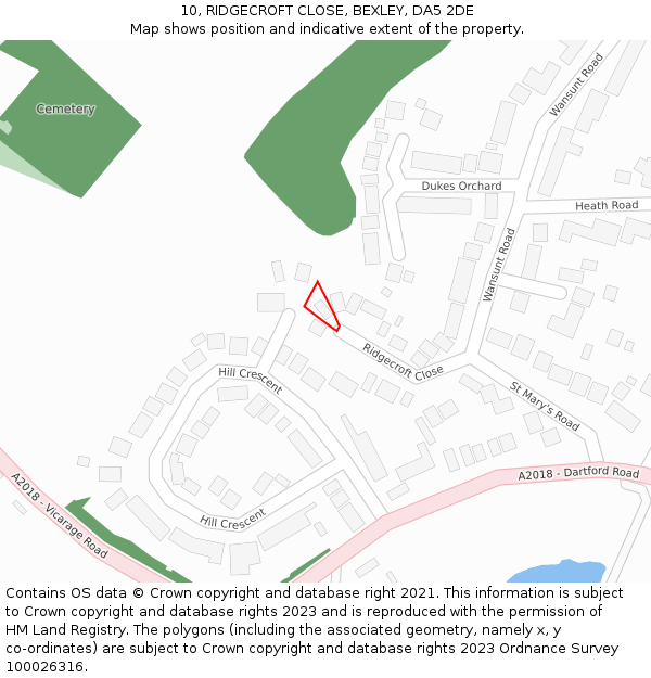 10, RIDGECROFT CLOSE, BEXLEY, DA5 2DE: Location map and indicative extent of plot