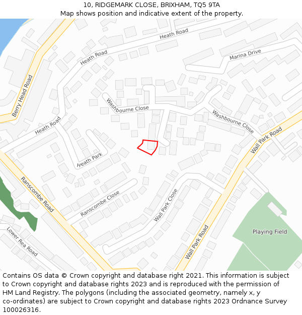 10, RIDGEMARK CLOSE, BRIXHAM, TQ5 9TA: Location map and indicative extent of plot