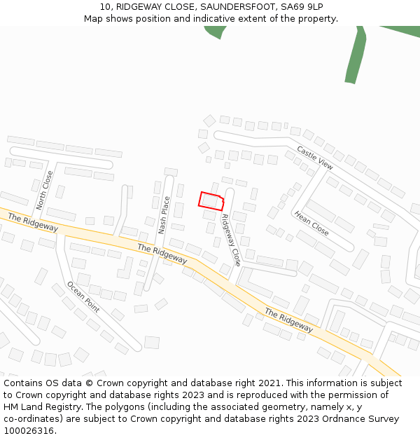 10, RIDGEWAY CLOSE, SAUNDERSFOOT, SA69 9LP: Location map and indicative extent of plot