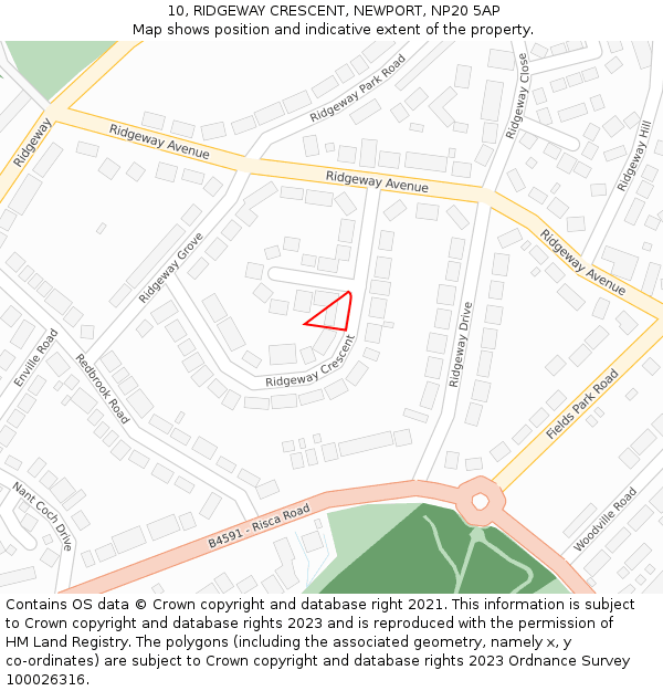 10, RIDGEWAY CRESCENT, NEWPORT, NP20 5AP: Location map and indicative extent of plot