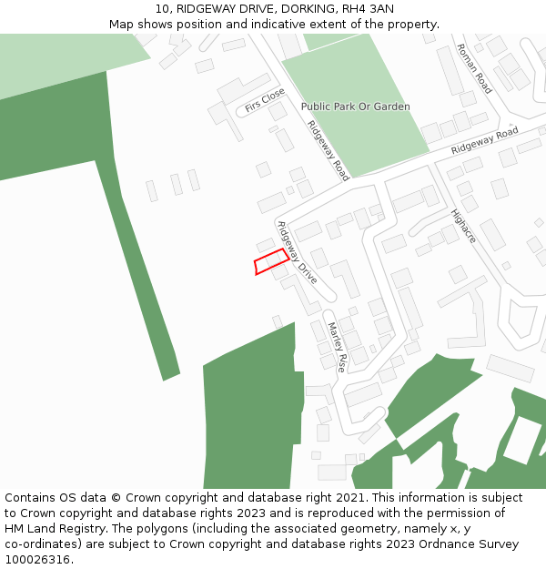 10, RIDGEWAY DRIVE, DORKING, RH4 3AN: Location map and indicative extent of plot