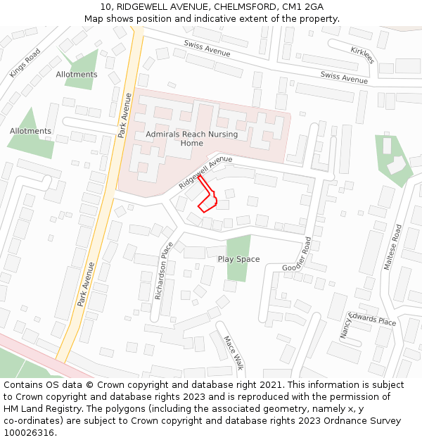 10, RIDGEWELL AVENUE, CHELMSFORD, CM1 2GA: Location map and indicative extent of plot