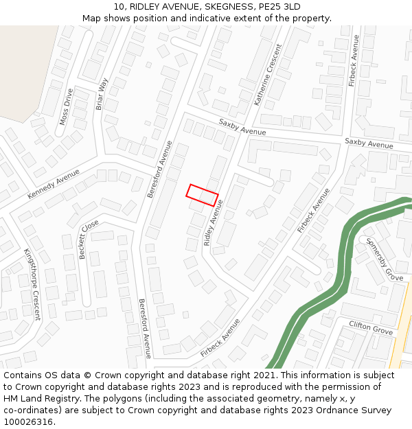 10, RIDLEY AVENUE, SKEGNESS, PE25 3LD: Location map and indicative extent of plot