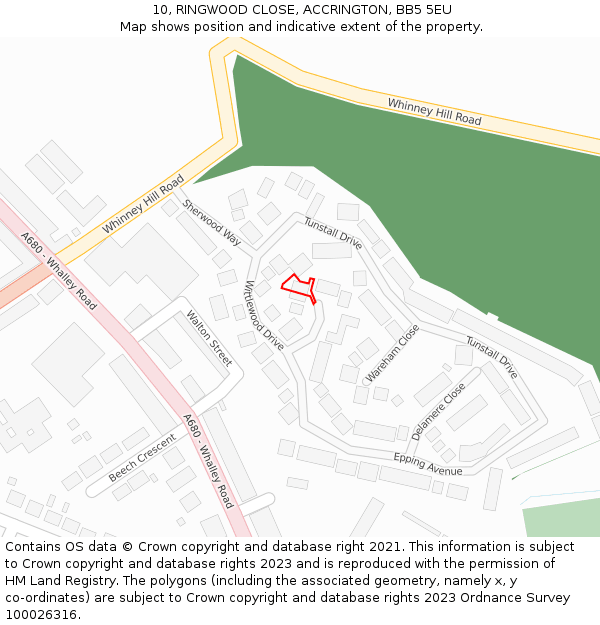 10, RINGWOOD CLOSE, ACCRINGTON, BB5 5EU: Location map and indicative extent of plot