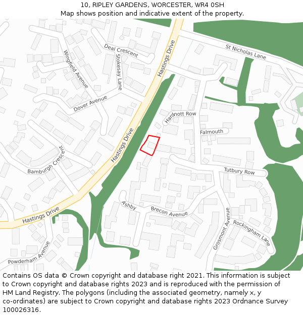 10, RIPLEY GARDENS, WORCESTER, WR4 0SH: Location map and indicative extent of plot