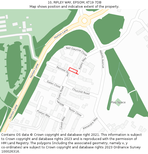 10, RIPLEY WAY, EPSOM, KT19 7DB: Location map and indicative extent of plot