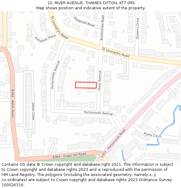 10, RIVER AVENUE, THAMES DITTON, KT7 0RS: Location map and indicative extent of plot