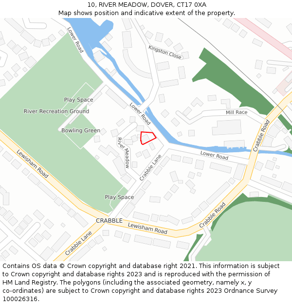 10, RIVER MEADOW, DOVER, CT17 0XA: Location map and indicative extent of plot