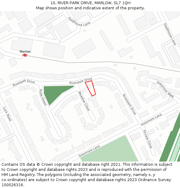 10, RIVER PARK DRIVE, MARLOW, SL7 1QH: Location map and indicative extent of plot