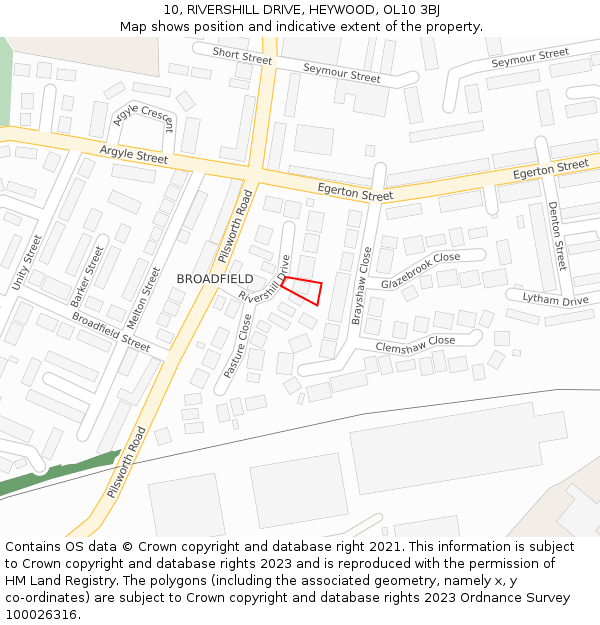 10, RIVERSHILL DRIVE, HEYWOOD, OL10 3BJ: Location map and indicative extent of plot