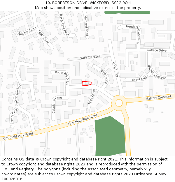 10, ROBERTSON DRIVE, WICKFORD, SS12 9QH: Location map and indicative extent of plot