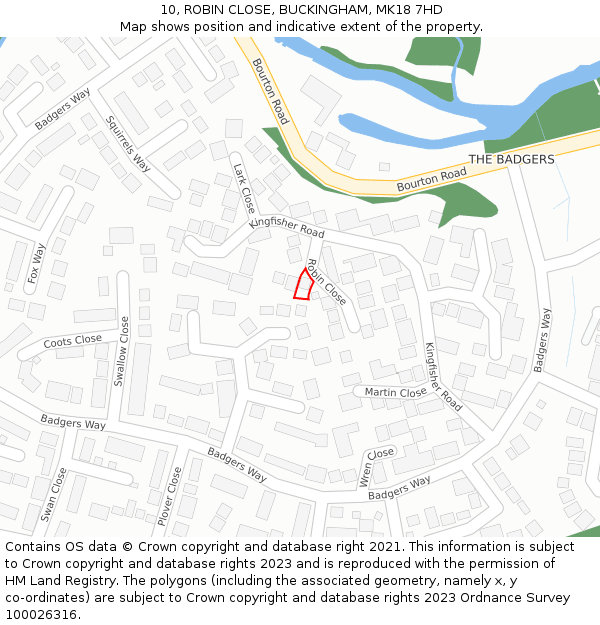 10, ROBIN CLOSE, BUCKINGHAM, MK18 7HD: Location map and indicative extent of plot