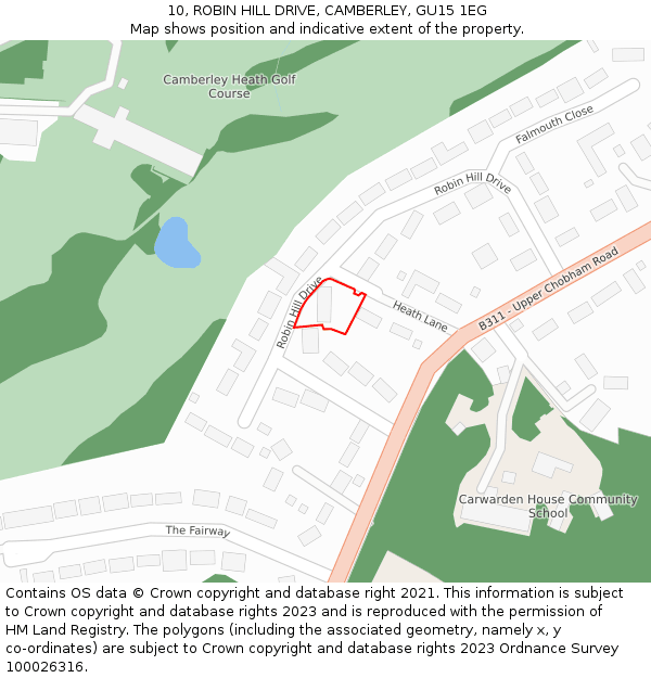 10, ROBIN HILL DRIVE, CAMBERLEY, GU15 1EG: Location map and indicative extent of plot