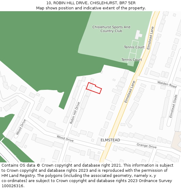 10, ROBIN HILL DRIVE, CHISLEHURST, BR7 5ER: Location map and indicative extent of plot