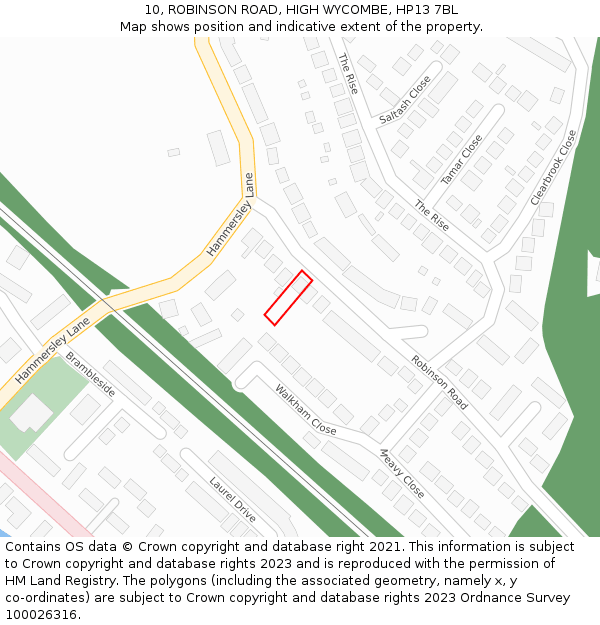 10, ROBINSON ROAD, HIGH WYCOMBE, HP13 7BL: Location map and indicative extent of plot