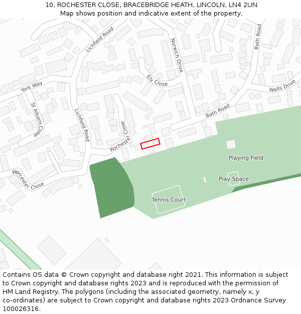 10, ROCHESTER CLOSE, BRACEBRIDGE HEATH, LINCOLN, LN4 2UN: Location map and indicative extent of plot