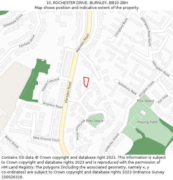 10, ROCHESTER DRIVE, BURNLEY, BB10 2BH: Location map and indicative extent of plot