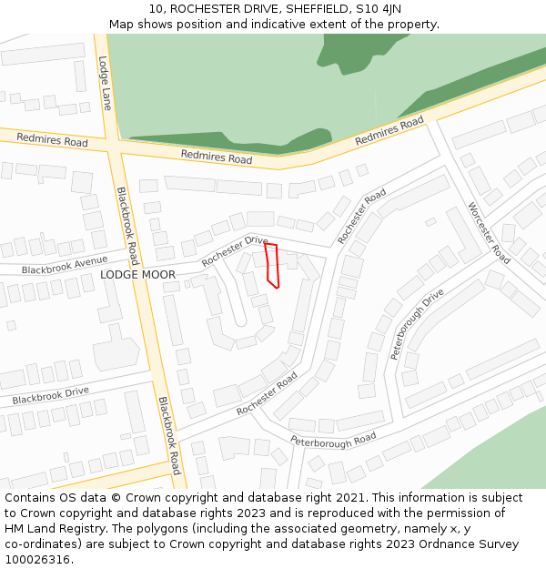 10, ROCHESTER DRIVE, SHEFFIELD, S10 4JN: Location map and indicative extent of plot