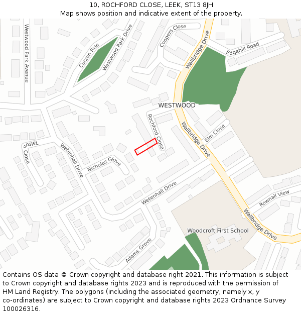 10, ROCHFORD CLOSE, LEEK, ST13 8JH: Location map and indicative extent of plot