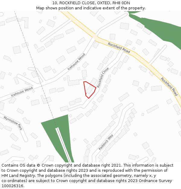 10, ROCKFIELD CLOSE, OXTED, RH8 0DN: Location map and indicative extent of plot