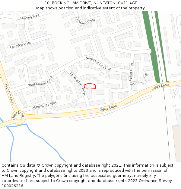10, ROCKINGHAM DRIVE, NUNEATON, CV11 4GE: Location map and indicative extent of plot