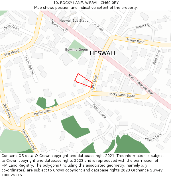 10, ROCKY LANE, WIRRAL, CH60 0BY: Location map and indicative extent of plot