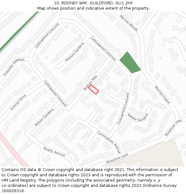 10, RODNEY WAY, GUILDFORD, GU1 2NY: Location map and indicative extent of plot