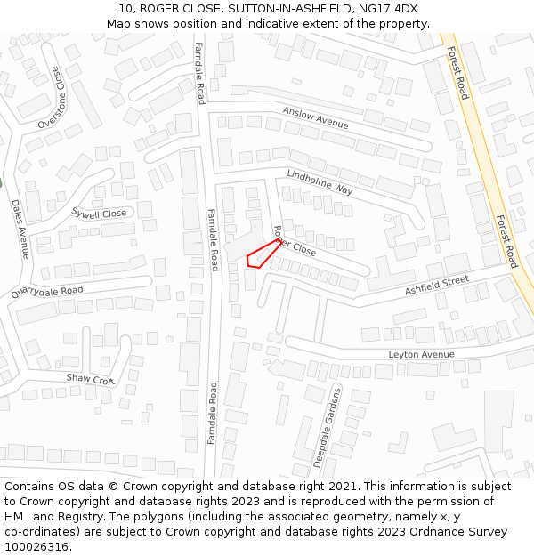 10, ROGER CLOSE, SUTTON-IN-ASHFIELD, NG17 4DX: Location map and indicative extent of plot