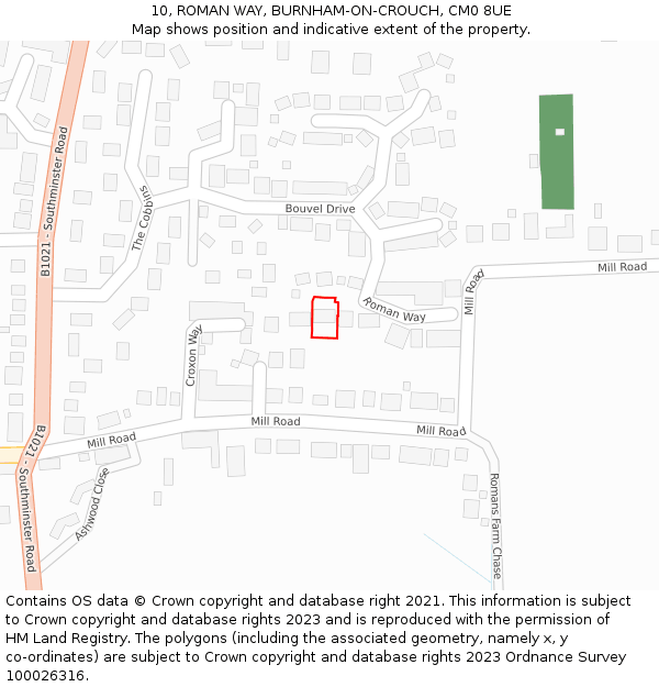 10, ROMAN WAY, BURNHAM-ON-CROUCH, CM0 8UE: Location map and indicative extent of plot