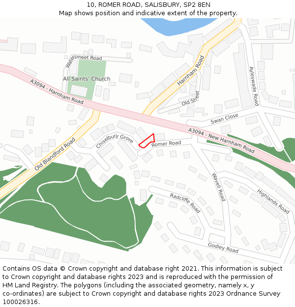 10, ROMER ROAD, SALISBURY, SP2 8EN: Location map and indicative extent of plot