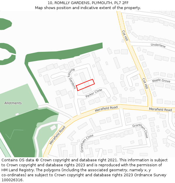 10, ROMILLY GARDENS, PLYMOUTH, PL7 2FF: Location map and indicative extent of plot