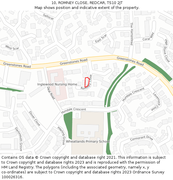 10, ROMNEY CLOSE, REDCAR, TS10 2JT: Location map and indicative extent of plot