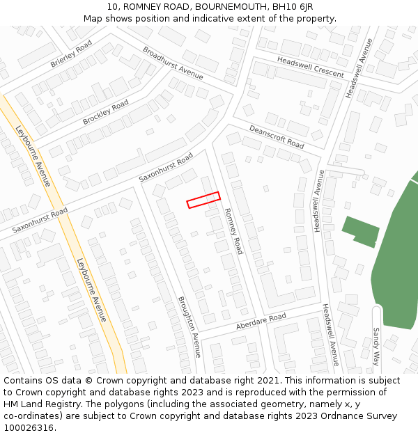 10, ROMNEY ROAD, BOURNEMOUTH, BH10 6JR: Location map and indicative extent of plot