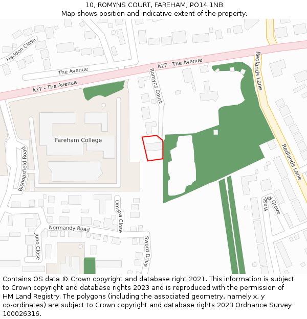 10, ROMYNS COURT, FAREHAM, PO14 1NB: Location map and indicative extent of plot