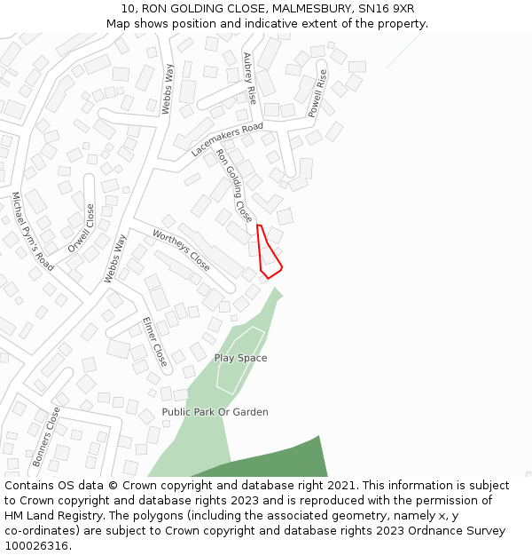 10, RON GOLDING CLOSE, MALMESBURY, SN16 9XR: Location map and indicative extent of plot