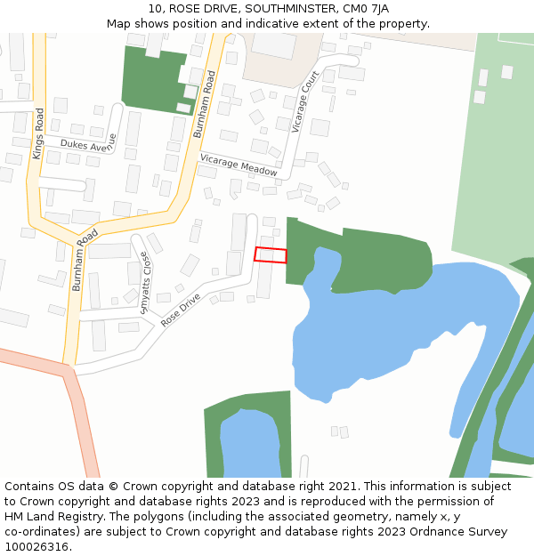 10, ROSE DRIVE, SOUTHMINSTER, CM0 7JA: Location map and indicative extent of plot