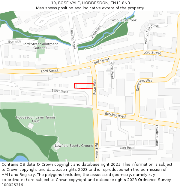 10, ROSE VALE, HODDESDON, EN11 8NR: Location map and indicative extent of plot