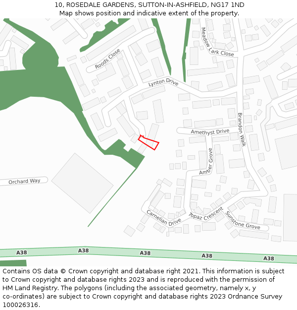 10, ROSEDALE GARDENS, SUTTON-IN-ASHFIELD, NG17 1ND: Location map and indicative extent of plot
