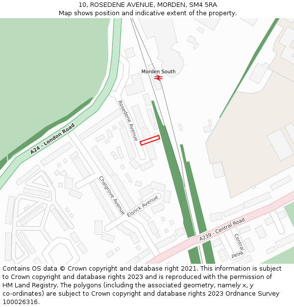 10, ROSEDENE AVENUE, MORDEN, SM4 5RA: Location map and indicative extent of plot