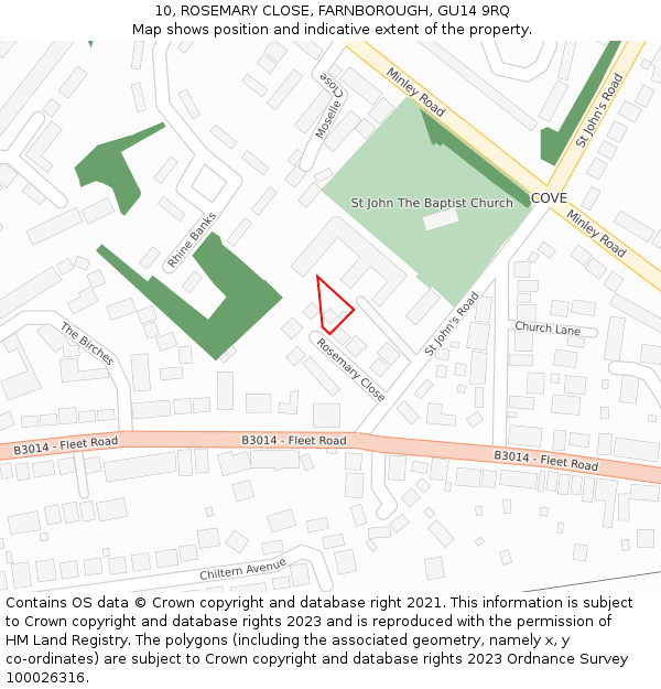 10, ROSEMARY CLOSE, FARNBOROUGH, GU14 9RQ: Location map and indicative extent of plot