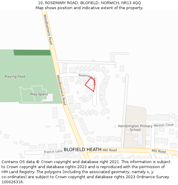 10, ROSEMARY ROAD, BLOFIELD, NORWICH, NR13 4QQ: Location map and indicative extent of plot