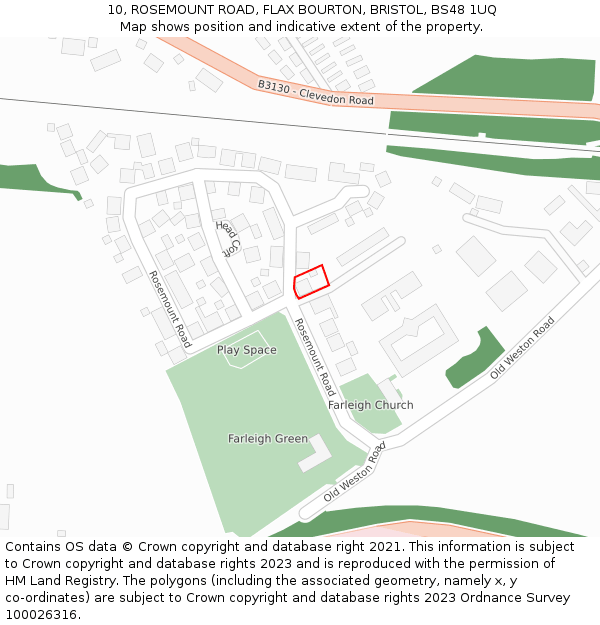 10, ROSEMOUNT ROAD, FLAX BOURTON, BRISTOL, BS48 1UQ: Location map and indicative extent of plot