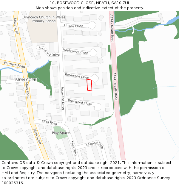 10, ROSEWOOD CLOSE, NEATH, SA10 7UL: Location map and indicative extent of plot